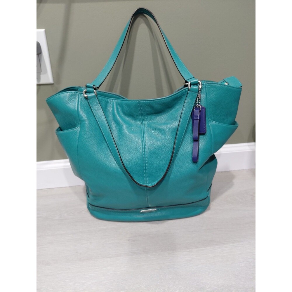 Coach Park Carrie Pebble Leather Tote Shoulder Bag F23662 Teal Green